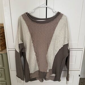 BKE Women's Colorblock Sweatshirt Pullover- Brown, Gray and Cream